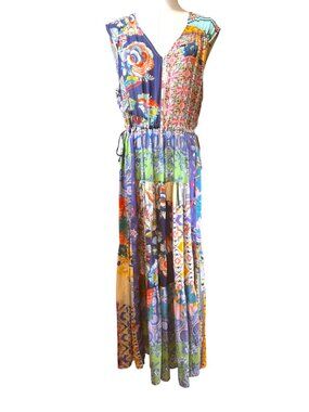 Johnny Was Mixed Floral Patchwork Maxi Dress NWT Size XL Silk Blend Boho Tiered